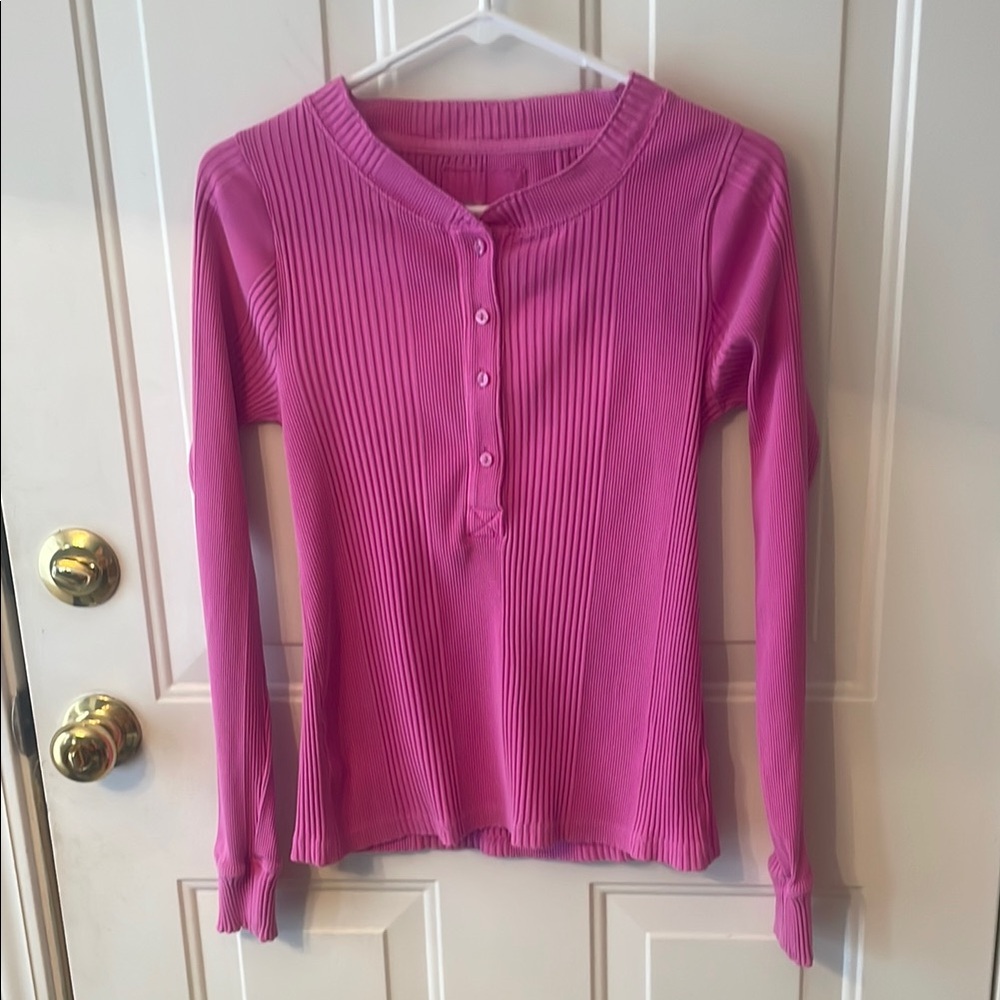 Aerie Pink Ribbed Long Sleeve Henley Top Size M